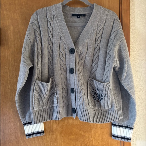 Tommy Hilfiger Women's Gray Cable Cardigan - Picture 2 of 4